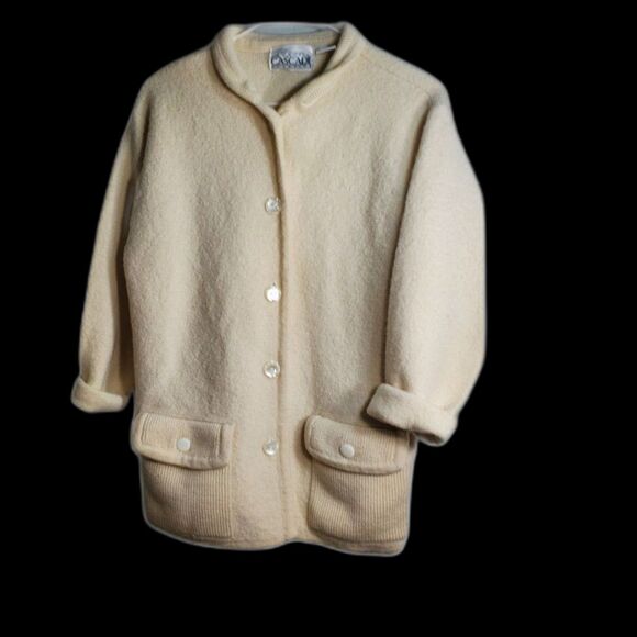 Cascade Classics 100% Wool Jacket/Sweater Cream with Vintage Buttons SZ M - Picture 3 of 8